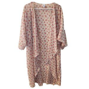 Lularoe Women Waterfall Sheer Shirley Kimono Duster Size L Rose Ditsy Boho Beach